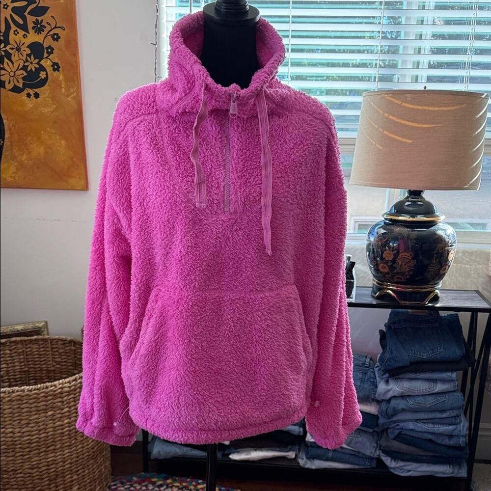 Free People Movement Big Sky Hot Pink Funnel Neck Popover Cozy Fleece Jacket